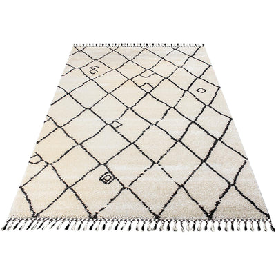 שטיח מרקש 06 קרם/שחור עם פרנזים | השטיח האדום