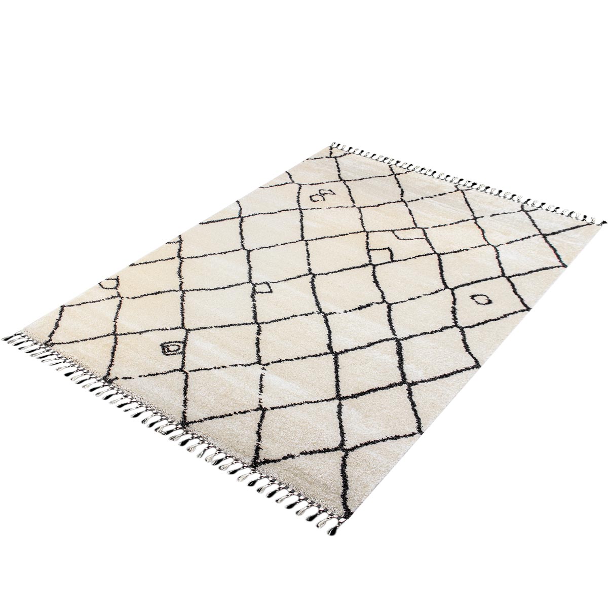 שטיח מרקש 06 קרם/שחור עם פרנזים | השטיח האדום