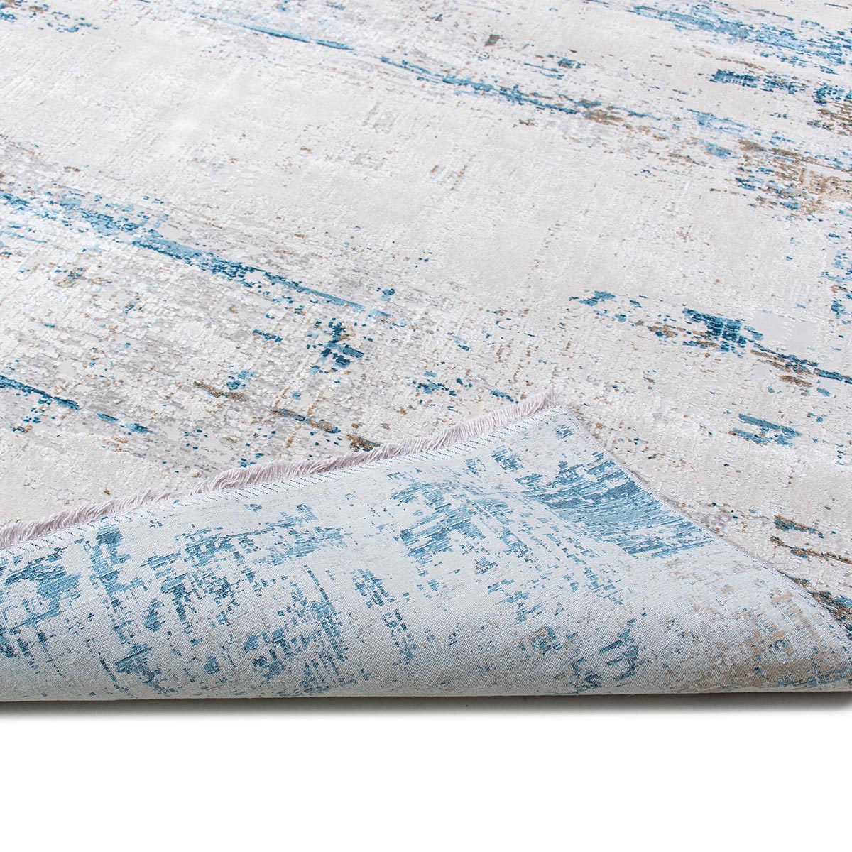 שטיח ג'איפור 04 אפור/כחול עם פרנזים | השטיח האדום