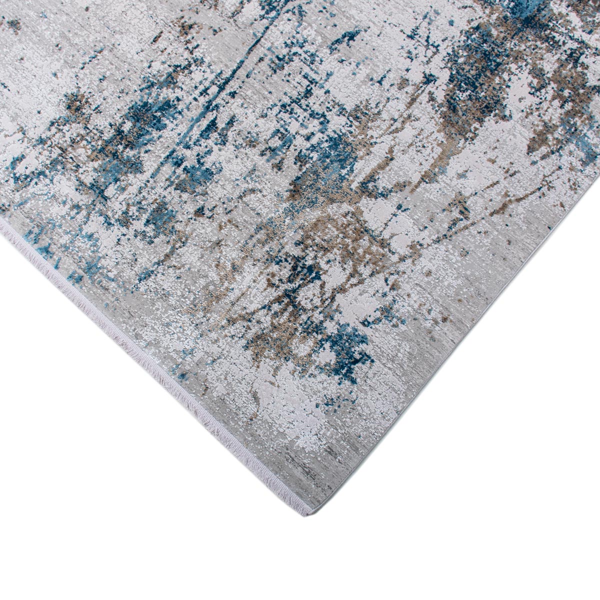 שטיח ג'איפור 01 אפור/כחול/בז' עם פרנזים | השטיח האדום