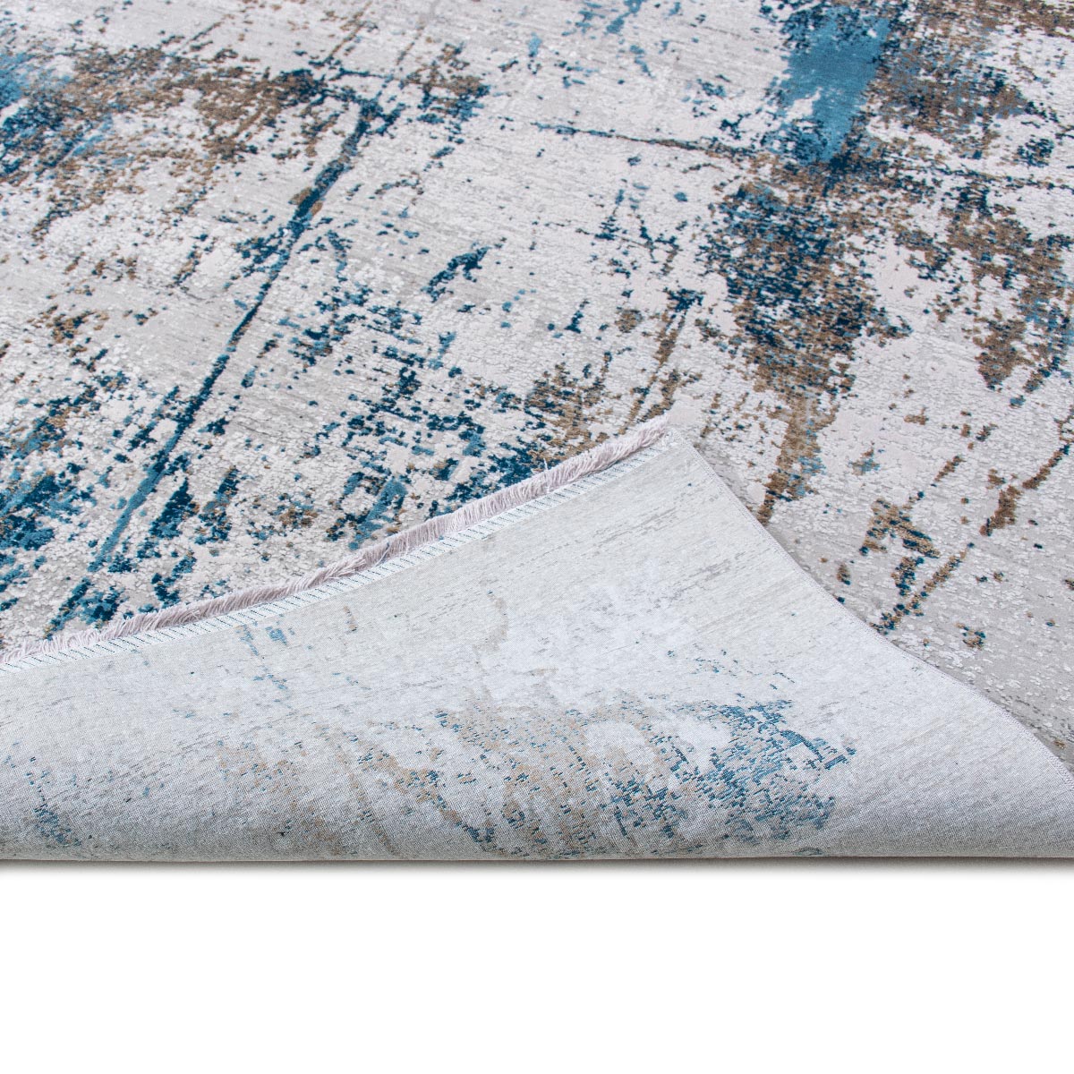 שטיח ג'איפור 01 אפור/כחול/בז' עם פרנזים | השטיח האדום