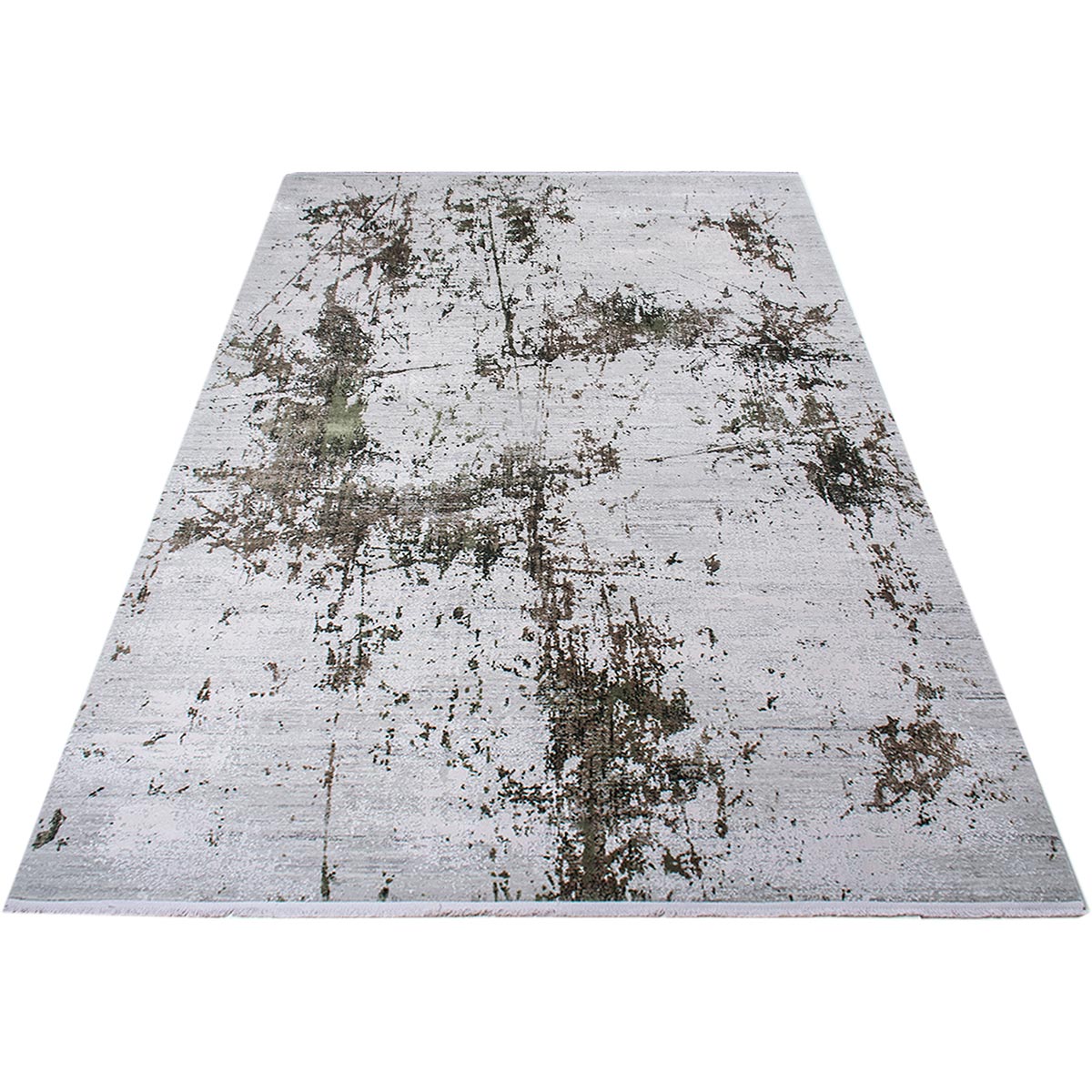 שטיח ג'איפור 01 אפור/ירוק עם פרנזים | השטיח האדום