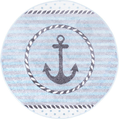 שטיח פאלמה 12 אפור/קרם/תכלת עגול | השטיח האדום