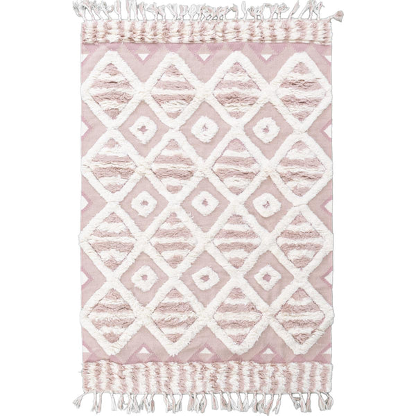 שטיח קילים סקנדינבי 26 ורוד/לבן עם פרנזים KILIM