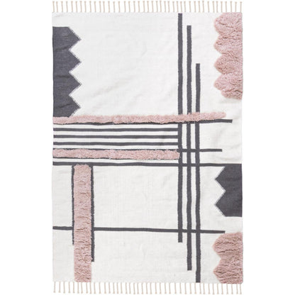 שטיח קילים סקנדינבי 22 לבן/ורוד/אפור עם פרנזים | השטיח האדום