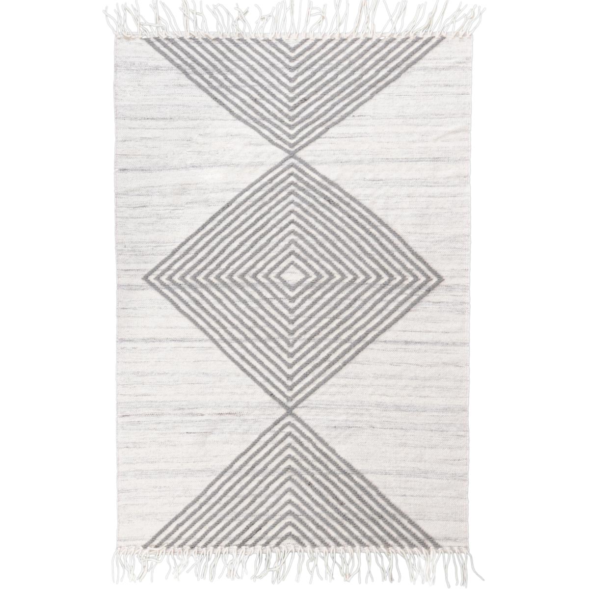 שטיח קילים סקנדינבי 16 לבן/אפור בהיר עם פרנזים | השטיח האדום