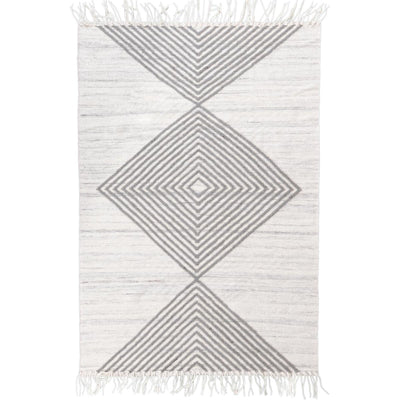 שטיח קילים סקנדינבי 16 לבן/אפור בהיר עם פרנזים | השטיח האדום