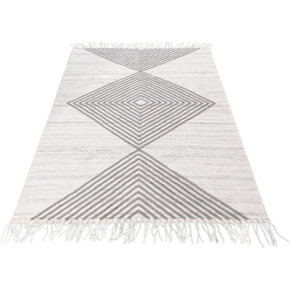 שטיח קילים סקנדינבי 16 לבן/אפור בהיר עם פרנזים | השטיח האדום