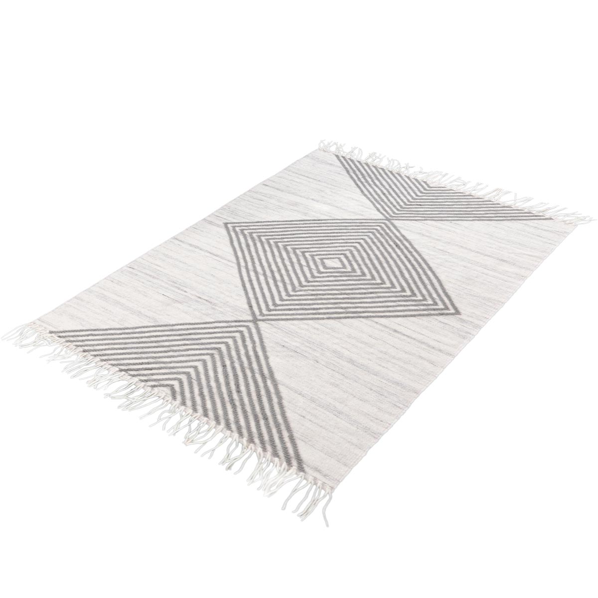 שטיח קילים סקנדינבי 16 לבן/אפור בהיר עם פרנזים | השטיח האדום