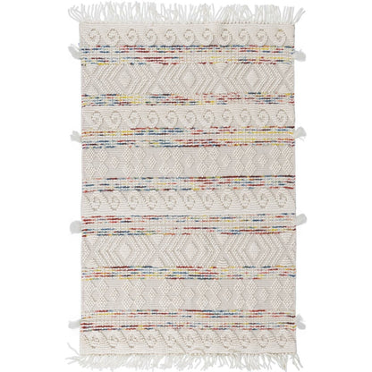 שטיח נירוונה 07 לבן/צבעוני עם פרנזים | השטיח האדום