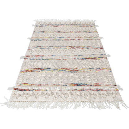 שטיח נירוונה 07 לבן/צבעוני עם פרנזים | השטיח האדום