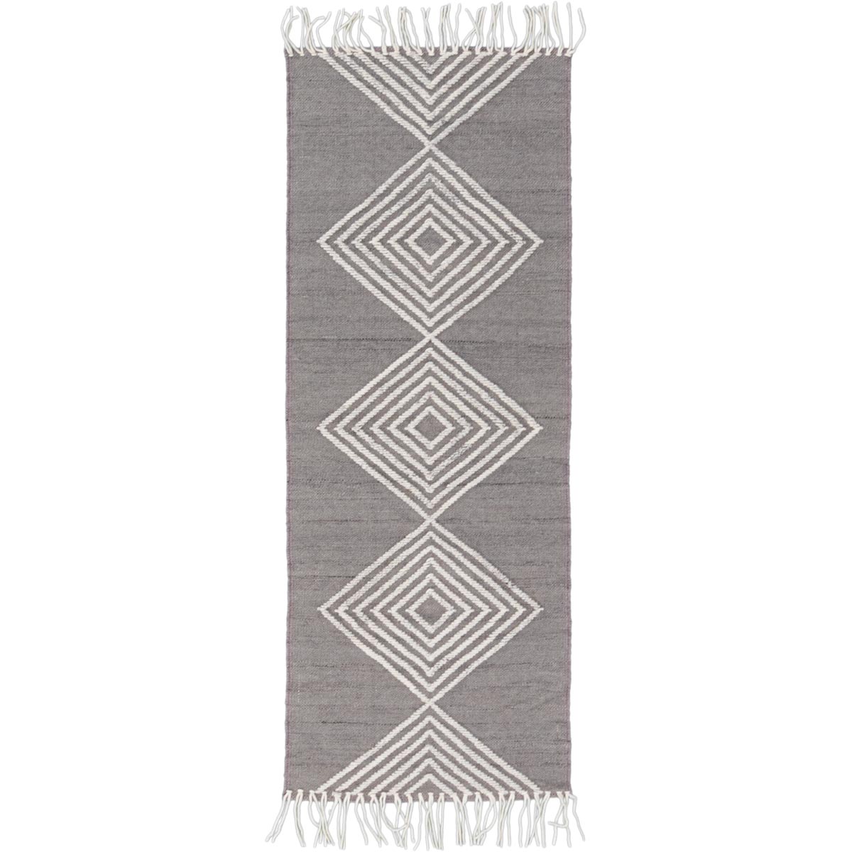 שטיח קילים סקנדינבי 16 אפור/לבן ראנר עם פרנזים | השטיח האדום