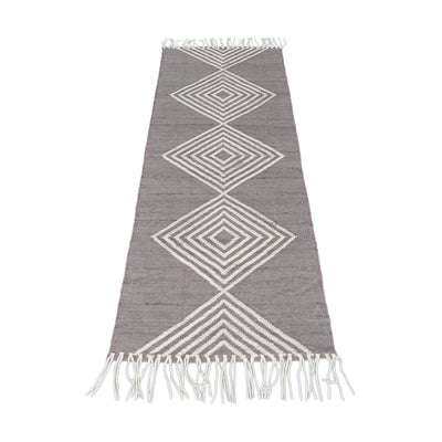 שטיח קילים סקנדינבי 16 אפור/לבן ראנר עם פרנזים | השטיח האדום