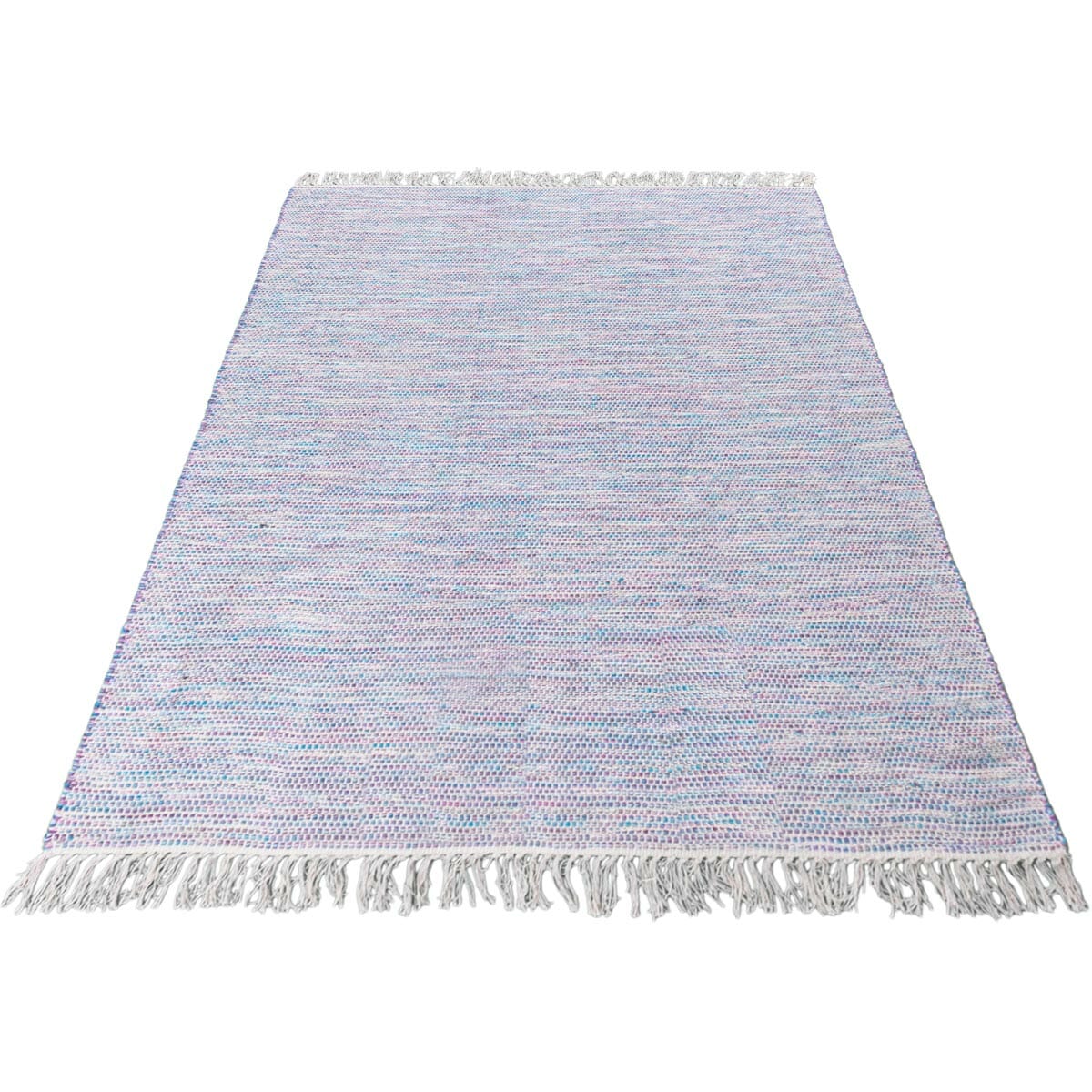 שטיח גפן כותנה 01 לבן/סגול/כחול עם פרנזים | השטיח האדום