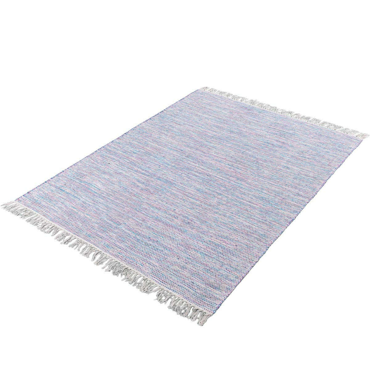 שטיח גפן כותנה 01 לבן/סגול/כחול עם פרנזים | השטיח האדום