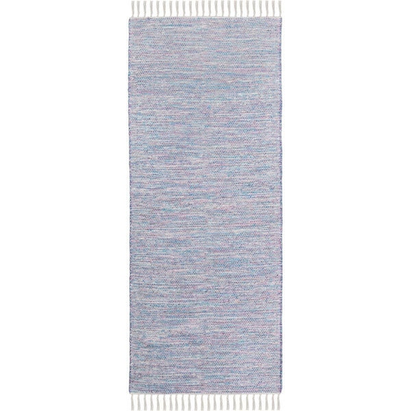 שטיח גפן כותנה 01 לבן/סגול/כחול ראנר עם פרנזים GEFEN