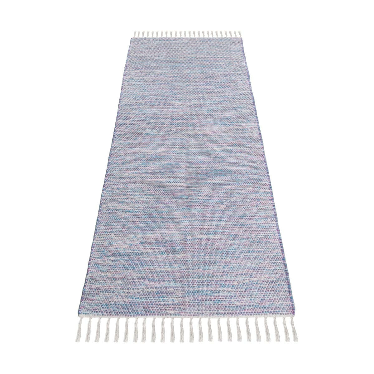 שטיח גפן כותנה 01 לבן/סגול/כחול ראנר עם פרנזים | השטיח האדום