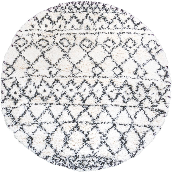שטיח קזבלנקה 01 לבן/שחור עגול CASABLANCA