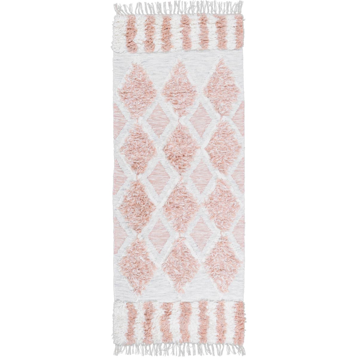שטיח קילים סקנדינבי 23 לבן/ורוד ראנר עם פרנזים | השטיח האדום