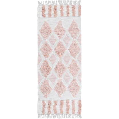 שטיח קילים סקנדינבי 23 לבן/ורוד ראנר עם פרנזים | השטיח האדום