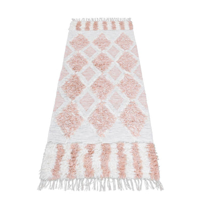 שטיח קילים סקנדינבי 23 לבן/ורוד ראנר עם פרנזים | השטיח האדום