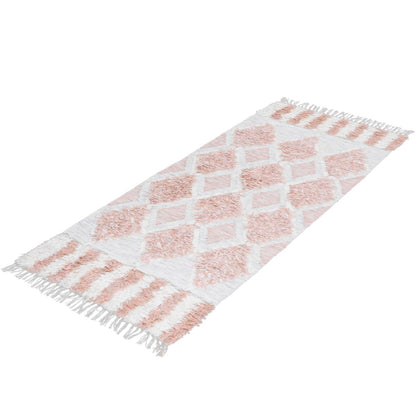 שטיח קילים סקנדינבי 23 לבן/ורוד ראנר עם פרנזים | השטיח האדום