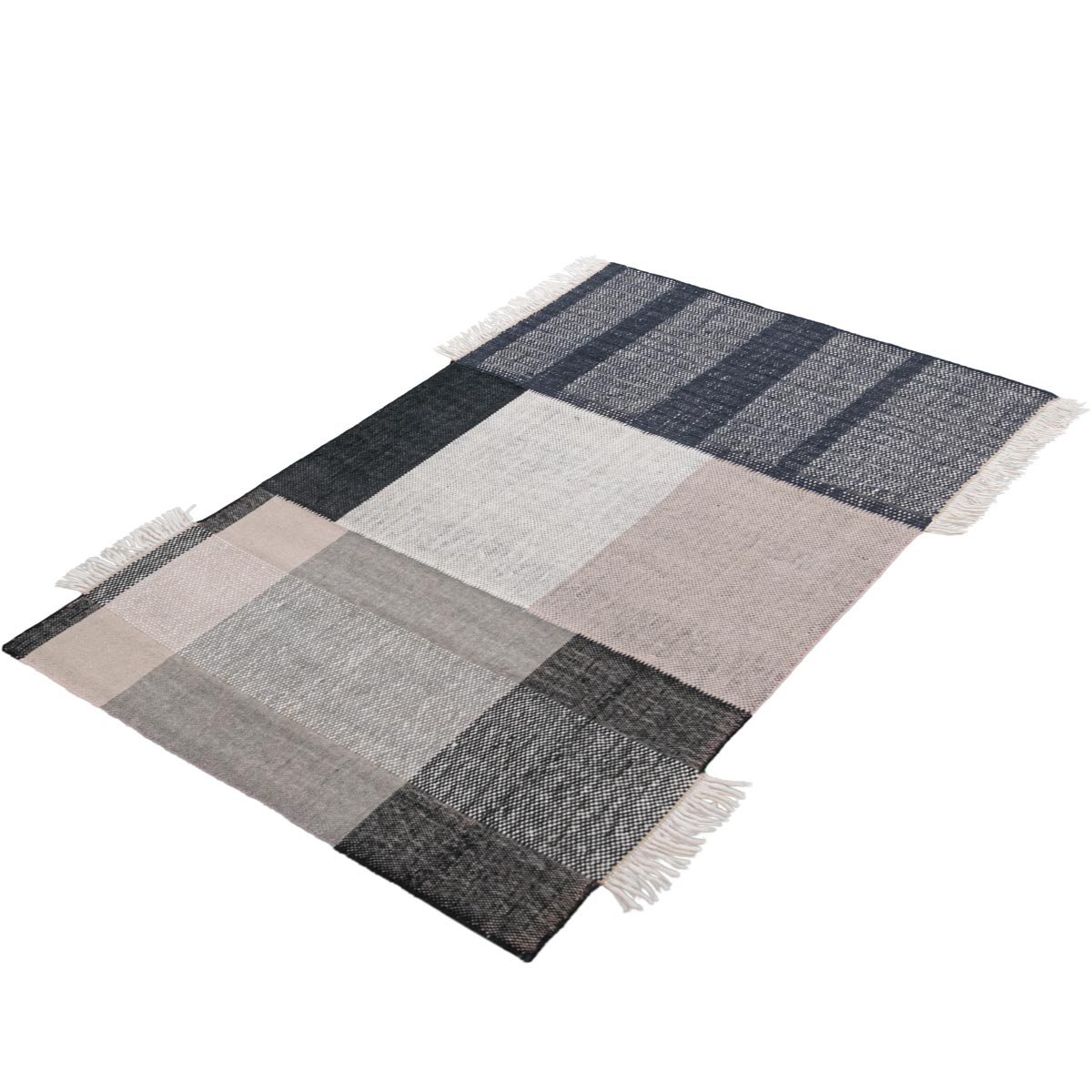 שטיח קילים סקנדינבי 21 שחור/ורוד/אפור עם פרנזים | השטיח האדום