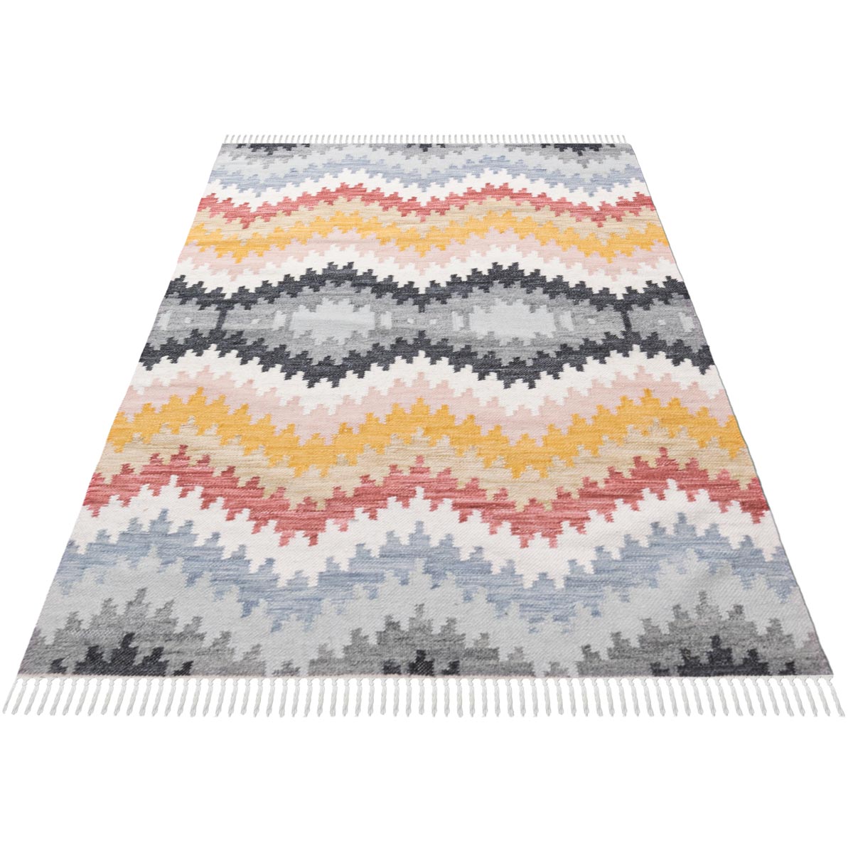 שטיח קילים סקנדינבי 17 צבעוני עם פרנזים | השטיח האדום