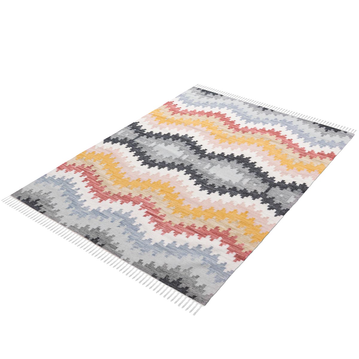 שטיח קילים סקנדינבי 17 צבעוני עם פרנזים | השטיח האדום