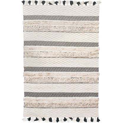 שטיח גפן כותנה 09 קרם/בז'/שחור עם פרנזים | השטיח האדום