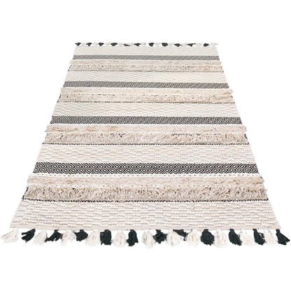 שטיח גפן כותנה 09 קרם/בז'/שחור עם פרנזים | השטיח האדום