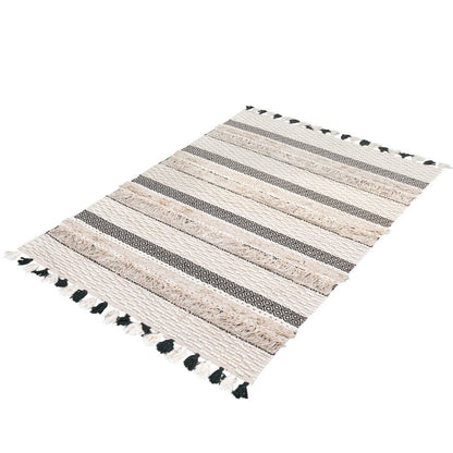 שטיח גפן כותנה 09 קרם/בז'/שחור עם פרנזים | השטיח האדום