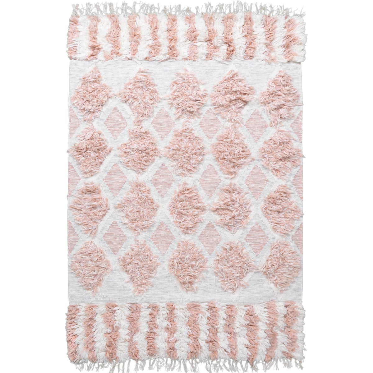 שטיח קילים סקנדינבי 23 לבן/ורוד עם פרנזים | השטיח האדום