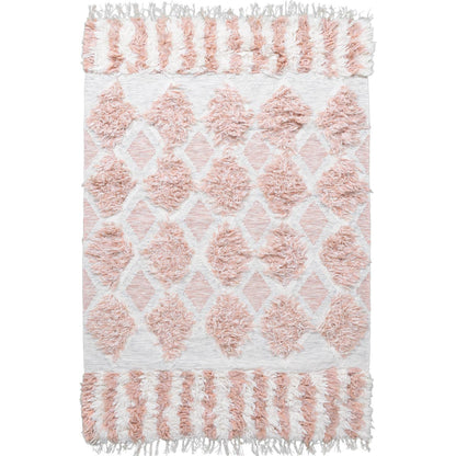 שטיח קילים סקנדינבי 23 לבן/ורוד עם פרנזים | השטיח האדום