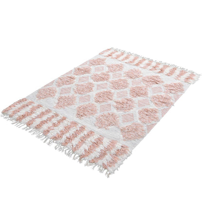 שטיח קילים סקנדינבי 23 לבן/ורוד עם פרנזים | השטיח האדום