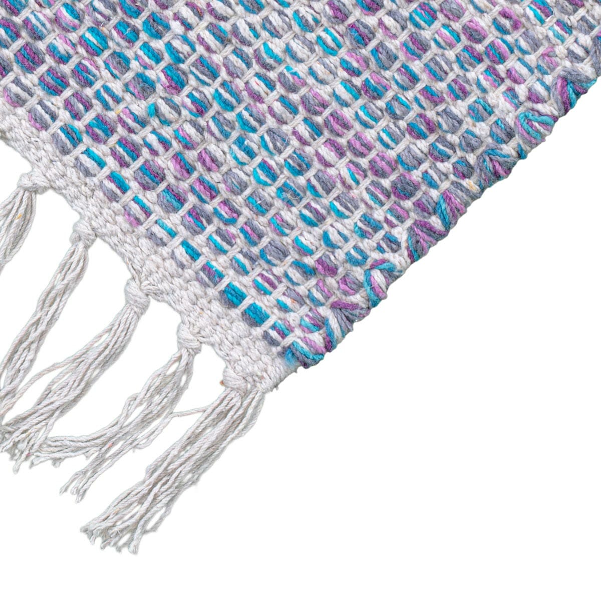 שטיח גפן כותנה 01 לבן/סגול/כחול ראנר עם פרנזים | השטיח האדום