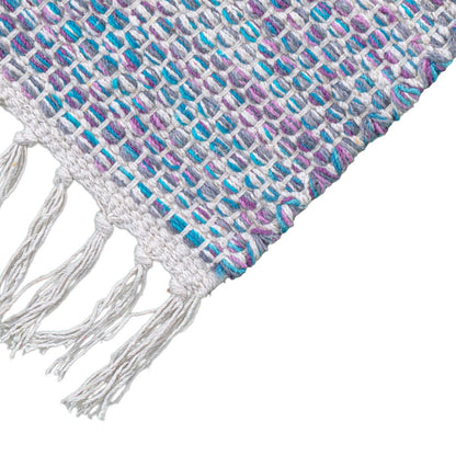 שטיח גפן כותנה 01 לבן/סגול/כחול ראנר עם פרנזים | השטיח האדום