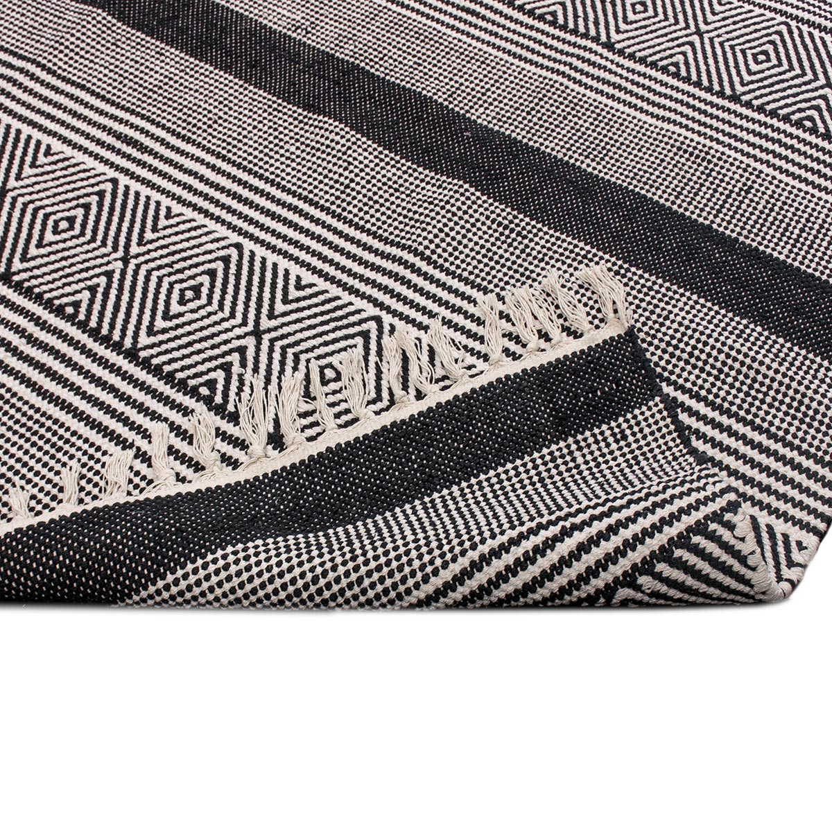 שטיח גפן כותנה 03 שחור עם פרנזים | השטיח האדום