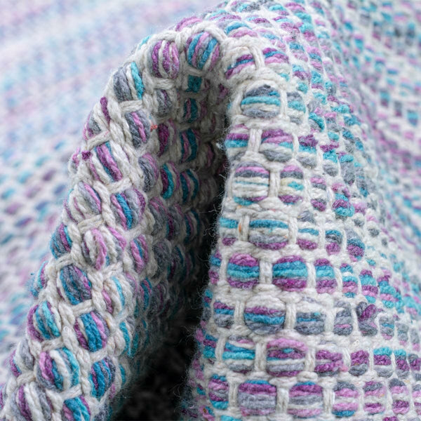 שטיח גפן כותנה 01 לבן/סגול/כחול ראנר עם פרנזים GEFEN - hover