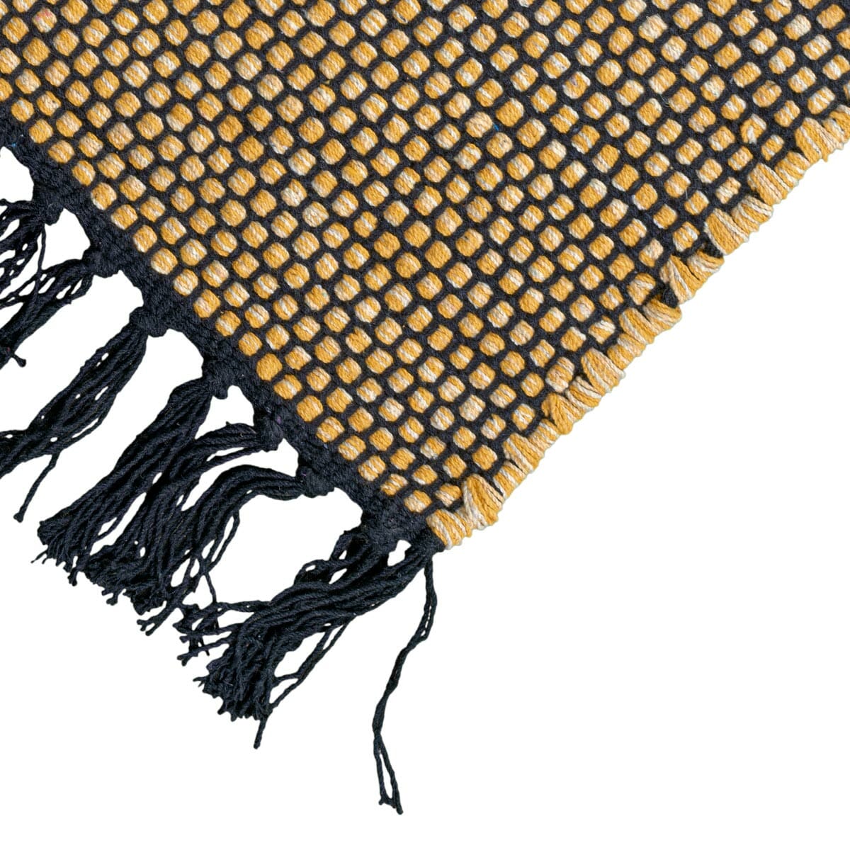 שטיח גפן כותנה 01 צהוב/שחור עם פרנזים | השטיח האדום