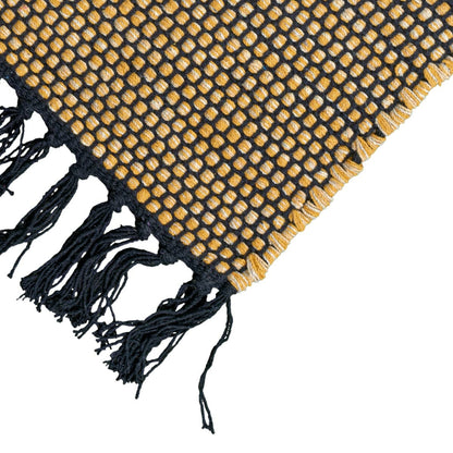 שטיח גפן כותנה 01 צהוב/שחור עם פרנזים | השטיח האדום