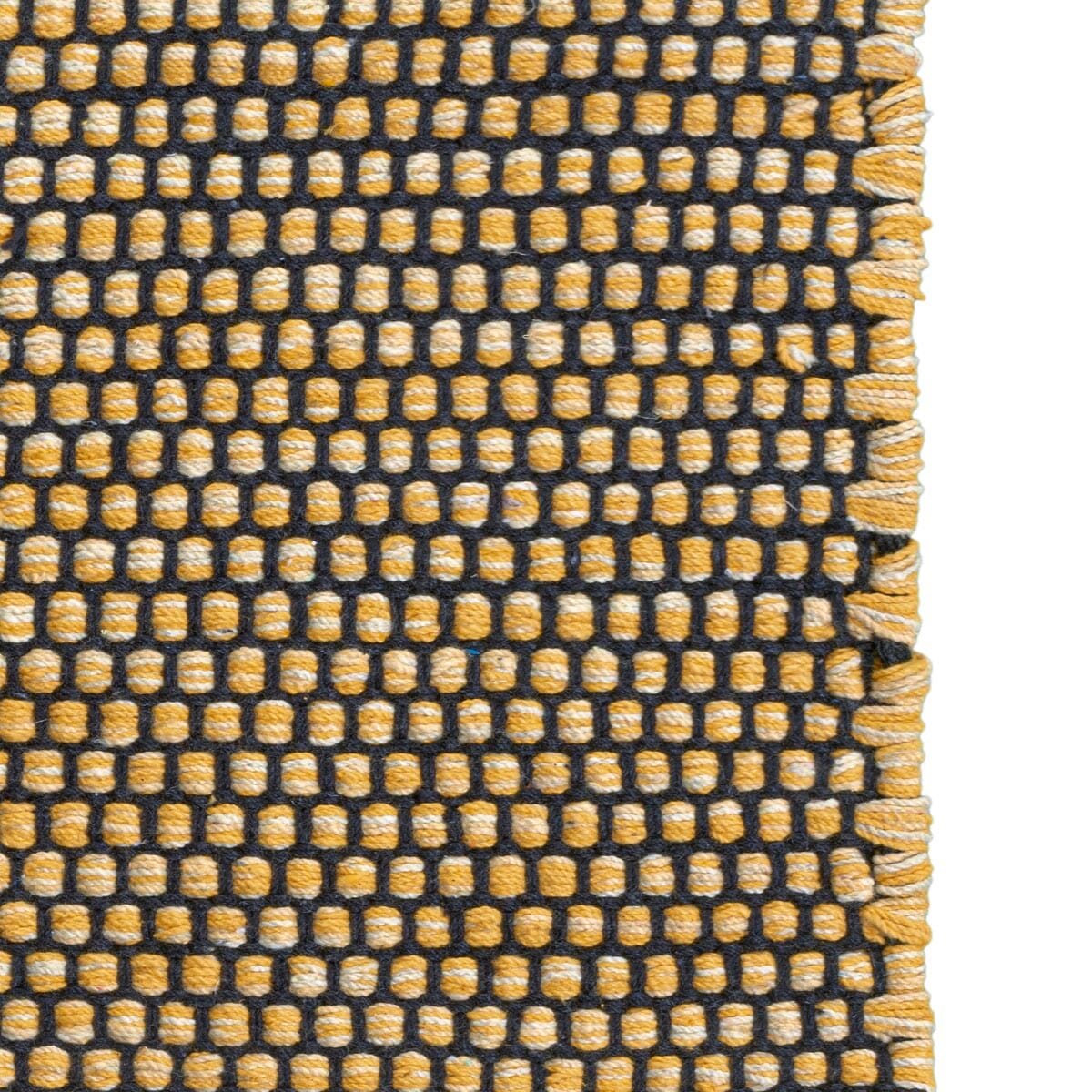 שטיח גפן כותנה 01 צהוב/שחור עם פרנזים | השטיח האדום