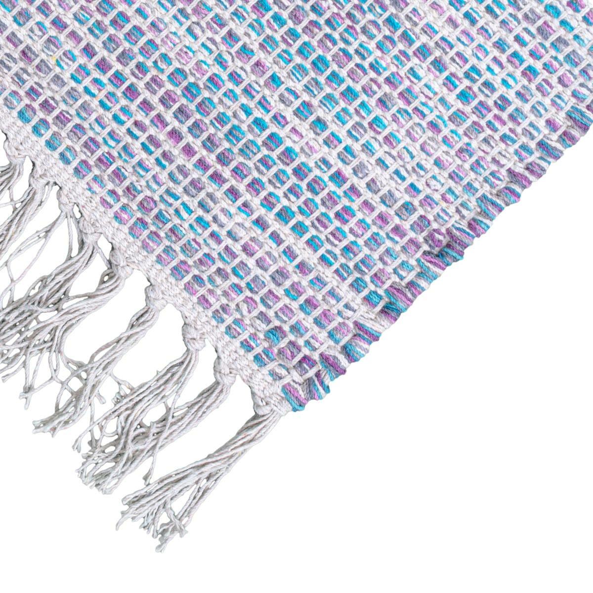 שטיח גפן כותנה 01 לבן/סגול/כחול עם פרנזים | השטיח האדום