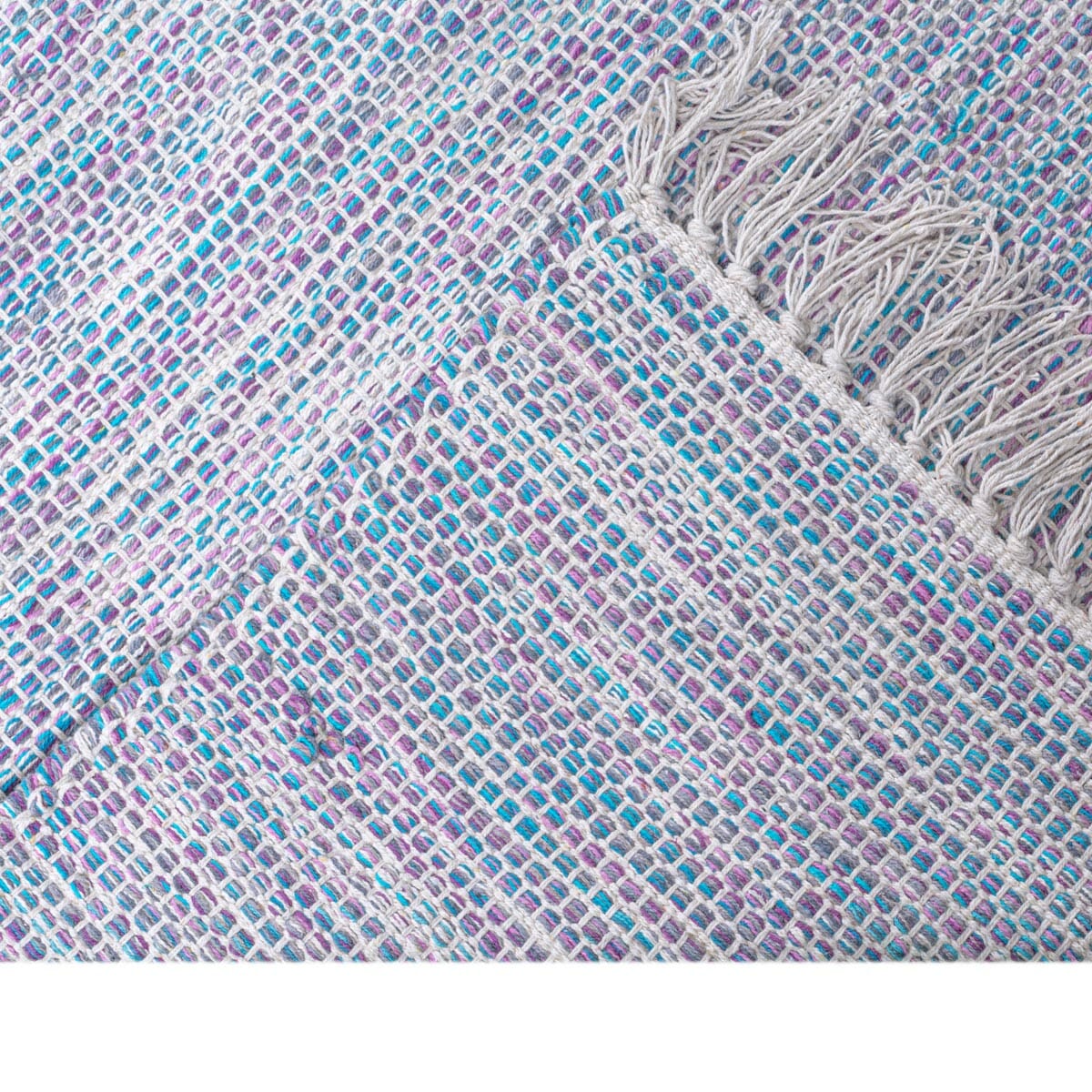 שטיח גפן כותנה 01 לבן/סגול/כחול עם פרנזים | השטיח האדום