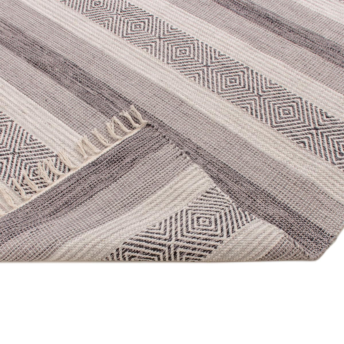 שטיח גפן כותנה 03 אפור עם פרנזים | השטיח האדום