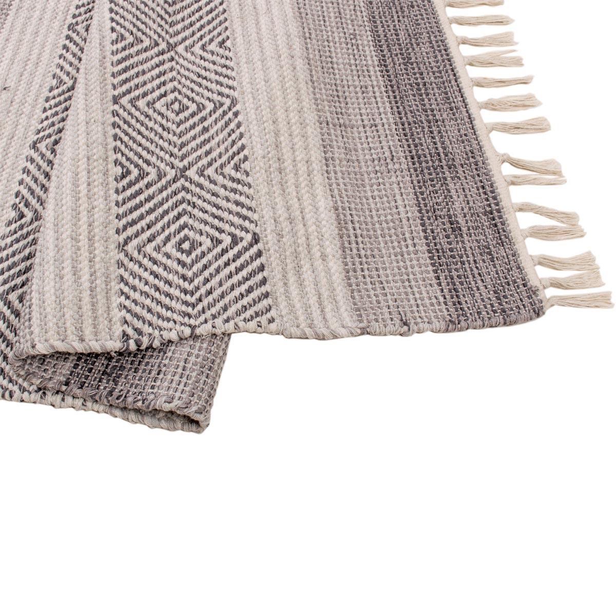 שטיח גפן כותנה 03 אפור עם פרנזים | השטיח האדום