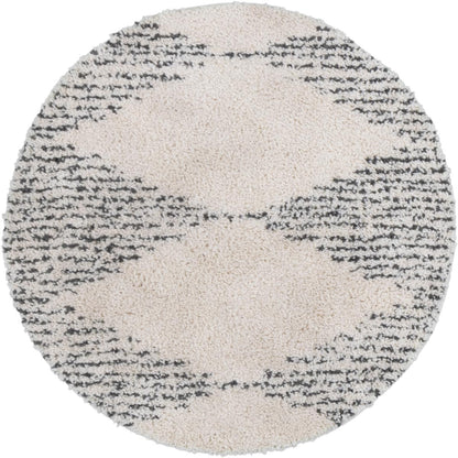 שטיח שאגי מרקש 10 קרם/שחור עגול | השטיח האדום