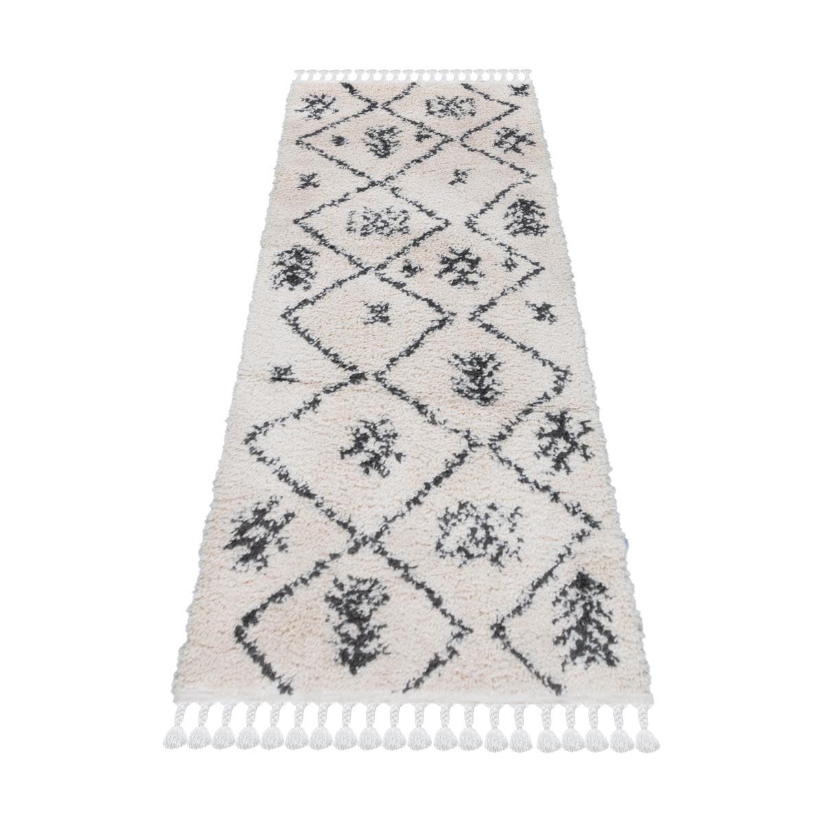 שטיח שאגי מרקש 09 קרם/שחור ראנר עם פרנזים | השטיח האדום