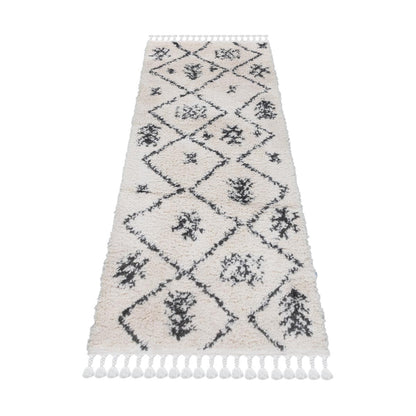 שטיח שאגי מרקש 09 קרם/שחור ראנר עם פרנזים | השטיח האדום