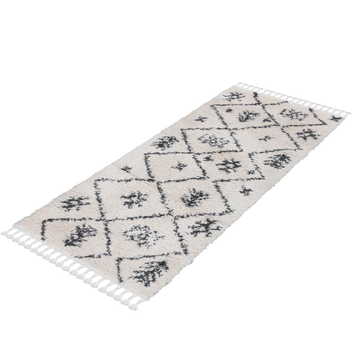 שטיח שאגי מרקש 09 קרם/שחור ראנר עם פרנזים | השטיח האדום